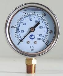 50mm Stainless Steel Glycerin Filled Pressure gauge with 1/4" Bottom Entry